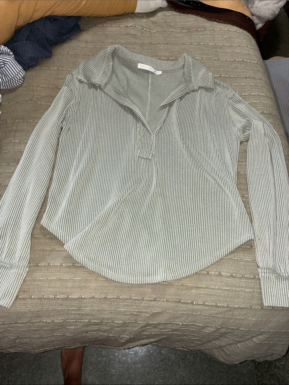 Altar'd State Light Sage Ribbed Long-Sleeve Polo